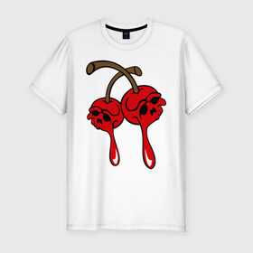 Мужская футболка премиум с принтом Мертвые вишенки в Тюмени, 92% хлопок, 8% лайкра | приталенный силуэт, круглый вырез ворота, длина до линии бедра, короткий рукав | halloween | skull | вишня | хэллоуин | череп