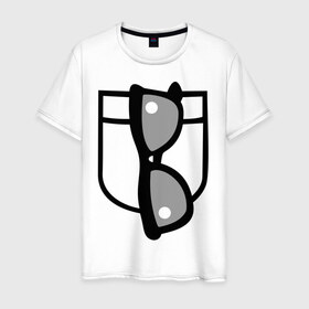 Мужская футболка хлопок с принтом Очки в кармашке в Тюмени, 100% хлопок | прямой крой, круглый вырез горловины, длина до линии бедер, слегка спущенное плечо. | 