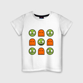 Детская футболка хлопок с принтом Монстрики в Тюмени, 100% хлопок | круглый вырез горловины, полуприлегающий силуэт, длина до линии бедер | halloween | монстр | монстрики | приведение | рожы | смайл | хеллоуин