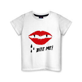 Детская футболка хлопок с принтом Bite me! в Тюмени, 100% хлопок | круглый вырез горловины, полуприлегающий силуэт, длина до линии бедер | вампир | укуси меня