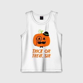 Детская майка хлопок с принтом Trick or treat в Тюмени,  |  | Тематика изображения на принте: halloween | trick or treat | подарок на хэллоуин | сюрприз на хэллоуин | тыква | хэллоуин