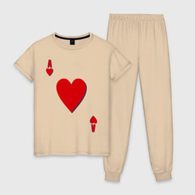 Женская пижама хлопок с принтом Червовый туз в Тюмени, 100% хлопок | брюки и футболка прямого кроя, без карманов, на брюках мягкая резинка на поясе и по низу штанин | игральные карты | карты | покер | туз | черви
