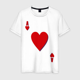 Мужская футболка хлопок с принтом Червовый туз в Тюмени, 100% хлопок | прямой крой, круглый вырез горловины, длина до линии бедер, слегка спущенное плечо. | Тематика изображения на принте: игральные карты | карты | покер | туз | черви