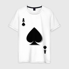 Мужская футболка хлопок с принтом Пиковый туз в Тюмени, 100% хлопок | прямой крой, круглый вырез горловины, длина до линии бедер, слегка спущенное плечо. | Тематика изображения на принте: игральные карты | карты | пики | покер | туз