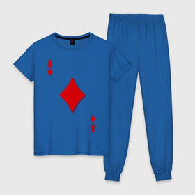 Женская пижама хлопок с принтом Бубновый туз в Тюмени, 100% хлопок | брюки и футболка прямого кроя, без карманов, на брюках мягкая резинка на поясе и по низу штанин | буби | игральные карты | карты | покер | туз