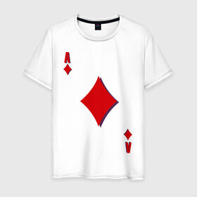 Мужская футболка хлопок с принтом Бубновый туз в Тюмени, 100% хлопок | прямой крой, круглый вырез горловины, длина до линии бедер, слегка спущенное плечо. | Тематика изображения на принте: буби | игральные карты | карты | покер | туз