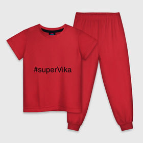 Детская пижама хлопок с принтом #superVika в Тюмени, 100% хлопок |  брюки и футболка прямого кроя, без карманов, на брюках мягкая резинка на поясе и по низу штанин
 | Тематика изображения на принте: вика | виктория | имена с хэш тегами | супер