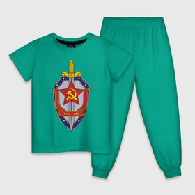Детская пижама хлопок с принтом ВЧК-КГБ в Тюмени, 100% хлопок |  брюки и футболка прямого кроя, без карманов, на брюках мягкая резинка на поясе и по низу штанин
 | знак кгб | советская символика | ссср | эмблема
