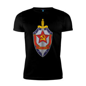 Мужская футболка премиум с принтом ВЧК-КГБ в Тюмени, 92% хлопок, 8% лайкра | приталенный силуэт, круглый вырез ворота, длина до линии бедра, короткий рукав | знак кгб | советская символика | ссср | эмблема