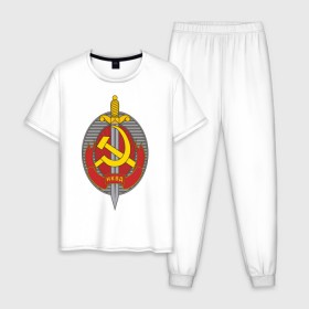 Мужская пижама хлопок с принтом НКВД в Тюмени, 100% хлопок | брюки и футболка прямого кроя, без карманов, на брюках мягкая резинка на поясе и по низу штанин
 | нагрудный знак | символика ссср | ссср | эмблема