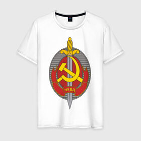 Мужская футболка хлопок с принтом НКВД в Тюмени, 100% хлопок | прямой крой, круглый вырез горловины, длина до линии бедер, слегка спущенное плечо. | нагрудный знак | символика ссср | ссср | эмблема