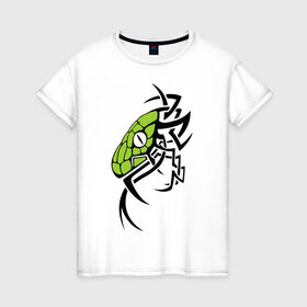 Женская футболка хлопок с принтом Змея тату в Тюмени, 100% хлопок | прямой крой, круглый вырез горловины, длина до линии бедер, слегка спущенное плечо | змея | орнамент | тату | трайбл | узор