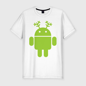 Мужская футболка премиум с принтом Новогодний андроид в Тюмени, 92% хлопок, 8% лайкра | приталенный силуэт, круглый вырез ворота, длина до линии бедра, короткий рукав | 