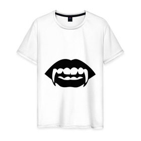 Мужская футболка хлопок с принтом Вампир в Тюмени, 100% хлопок | прямой крой, круглый вырез горловины, длина до линии бедер, слегка спущенное плечо. | вампир | губы | зубы | клыки | монстр