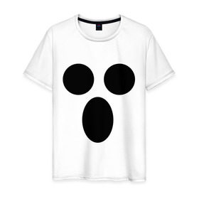 Мужская футболка хлопок с принтом Приведение в Тюмени, 100% хлопок | прямой крой, круглый вырез горловины, длина до линии бедер, слегка спущенное плечо. | halloween | маска | праздник | приведение | смайл | хэллоуин