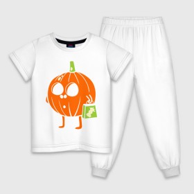 Детская пижама хлопок с принтом Тыква с пакетом в Тюмени, 100% хлопок |  брюки и футболка прямого кроя, без карманов, на брюках мягкая резинка на поясе и по низу штанин
 | halloween | конфета | пакет | тыква | тыква с пакетом | тыковка | хэллоуин