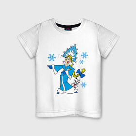 Детская футболка хлопок с принтом Снегурочка в Тюмени, 100% хлопок | круглый вырез горловины, полуприлегающий силуэт, длина до линии бедер | девушкам | кролик | новый год | снег | снегурочка