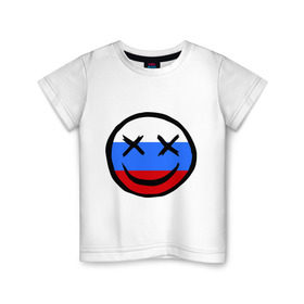 Детская футболка хлопок с принтом Русский смайл в Тюмени, 100% хлопок | круглый вырез горловины, полуприлегающий силуэт, длина до линии бедер | russia | россия | смайл | улыбка | флаг