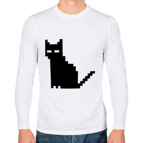 Мужской лонгслив хлопок с принтом Пиксельный котик в Тюмени, 100% хлопок |  | Тематика изображения на принте: 90 | cat | kitten | kitty | pixel | кот | котейка | котик | котики | пиксель