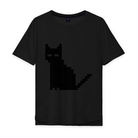 Мужская футболка хлопок Oversize с принтом Пиксельный котик в Тюмени, 100% хлопок | свободный крой, круглый ворот, “спинка” длиннее передней части | Тематика изображения на принте: 90 | cat | kitten | kitty | pixel | кот | котейка | котик | котики | пиксель