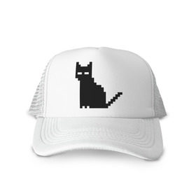 Кепка тракер с сеткой с принтом Пиксельный котик в Тюмени, трикотажное полотно; задняя часть — сетка | длинный козырек, универсальный размер, пластиковая застежка | 90 | cat | kitten | kitty | pixel | кот | котейка | котик | котики | пиксель
