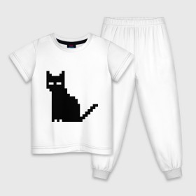 Детская пижама хлопок с принтом Пиксельный котик в Тюмени, 100% хлопок |  брюки и футболка прямого кроя, без карманов, на брюках мягкая резинка на поясе и по низу штанин
 | 90 | cat | kitten | kitty | pixel | кот | котейка | котик | котики | пиксель