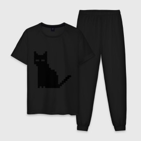 Мужская пижама хлопок с принтом Пиксельный котик в Тюмени, 100% хлопок | брюки и футболка прямого кроя, без карманов, на брюках мягкая резинка на поясе и по низу штанин
 | Тематика изображения на принте: 90 | cat | kitten | kitty | pixel | кот | котейка | котик | котики | пиксель