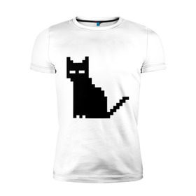 Мужская футболка премиум с принтом Пиксельный котик в Тюмени, 92% хлопок, 8% лайкра | приталенный силуэт, круглый вырез ворота, длина до линии бедра, короткий рукав | 90 | cat | kitten | kitty | pixel | кот | котейка | котик | котики | пиксель