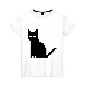 Женская футболка хлопок с принтом Пиксельный котик в Тюмени, 100% хлопок | прямой крой, круглый вырез горловины, длина до линии бедер, слегка спущенное плечо | 90 | cat | kitten | kitty | pixel | кот | котейка | котик | котики | пиксель