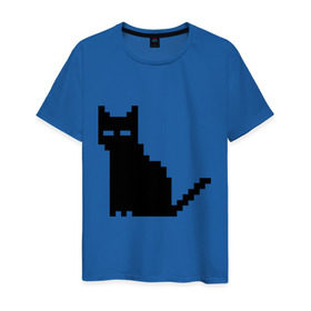 Мужская футболка хлопок с принтом Пиксельный котик в Тюмени, 100% хлопок | прямой крой, круглый вырез горловины, длина до линии бедер, слегка спущенное плечо. | Тематика изображения на принте: 90 | cat | kitten | kitty | pixel | кот | котейка | котик | котики | пиксель