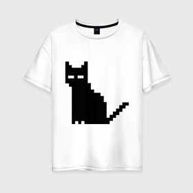 Женская футболка хлопок Oversize с принтом Пиксельный котик в Тюмени, 100% хлопок | свободный крой, круглый ворот, спущенный рукав, длина до линии бедер
 | 90 | cat | kitten | kitty | pixel | кот | котейка | котик | котики | пиксель