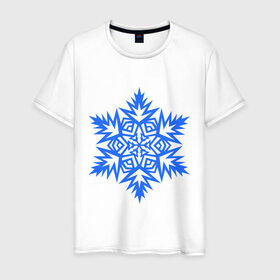 Мужская футболка хлопок с принтом Остроугольная снежинка в Тюмени, 100% хлопок | прямой крой, круглый вырез горловины, длина до линии бедер, слегка спущенное плечо. | зима | новый год | остроугольная снежинка | свет | снежинка