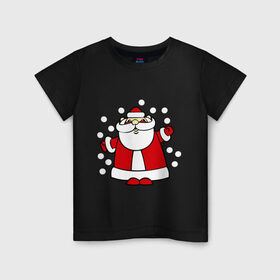 Детская футболка хлопок с принтом Дед мороз в снегу в Тюмени, 100% хлопок | круглый вырез горловины, полуприлегающий силуэт, длина до линии бедер | Тематика изображения на принте: дед мороз | дед мороз в снегу | новый год | снег | снежинки