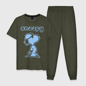 Мужская пижама хлопок с принтом Snoopy в Тюмени, 100% хлопок | брюки и футболка прямого кроя, без карманов, на брюках мягкая резинка на поясе и по низу штанин
 | snoopy | мультфильм | снупи | снупи в очках | собака