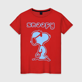 Женская футболка хлопок с принтом Snoopy в Тюмени, 100% хлопок | прямой крой, круглый вырез горловины, длина до линии бедер, слегка спущенное плечо | snoopy | мультфильм | снупи | снупи в очках | собака