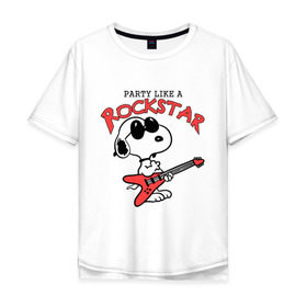 Мужская футболка хлопок Oversize с принтом Snoopy Rockstar в Тюмени, 100% хлопок | свободный крой, круглый ворот, “спинка” длиннее передней части | гитара