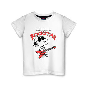 Детская футболка хлопок с принтом Snoopy Rockstar в Тюмени, 100% хлопок | круглый вырез горловины, полуприлегающий силуэт, длина до линии бедер | гитара