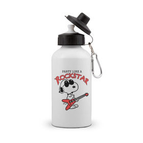 Бутылка спортивная с принтом Snoopy Rockstar в Тюмени, металл | емкость — 500 мл, в комплекте две пластиковые крышки и карабин для крепления | гитара