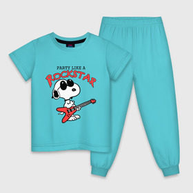 Детская пижама хлопок с принтом Snoopy Rockstar в Тюмени, 100% хлопок |  брюки и футболка прямого кроя, без карманов, на брюках мягкая резинка на поясе и по низу штанин
 | гитара