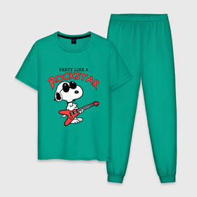 Мужская пижама хлопок с принтом Snoopy Rockstar в Тюмени, 100% хлопок | брюки и футболка прямого кроя, без карманов, на брюках мягкая резинка на поясе и по низу штанин
 | гитара