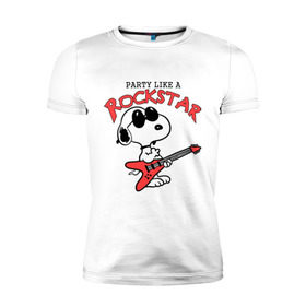 Мужская футболка премиум с принтом Snoopy Rockstar в Тюмени, 92% хлопок, 8% лайкра | приталенный силуэт, круглый вырез ворота, длина до линии бедра, короткий рукав | Тематика изображения на принте: гитара
