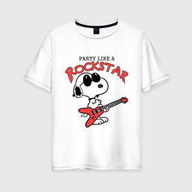 Женская футболка хлопок Oversize с принтом Snoopy Rockstar в Тюмени, 100% хлопок | свободный крой, круглый ворот, спущенный рукав, длина до линии бедер
 | гитара