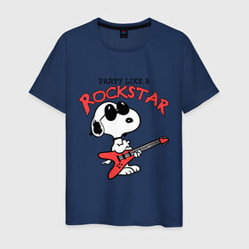 Мужская футболка хлопок с принтом Snoopy Rockstar в Тюмени, 100% хлопок | прямой крой, круглый вырез горловины, длина до линии бедер, слегка спущенное плечо. | гитара