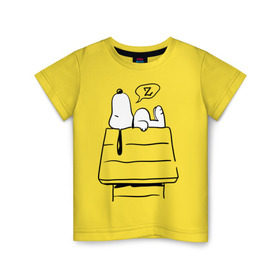 Детская футболка хлопок с принтом Спящий Снупи в Тюмени, 100% хлопок | круглый вырез горловины, полуприлегающий силуэт, длина до линии бедер | snoopy | домик | мультфильм | снупи | собака | спящий снупи