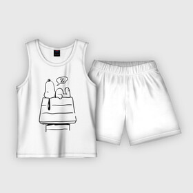 Детская пижама с шортами хлопок с принтом Спящий Снупи в Тюмени,  |  | Тематика изображения на принте: snoopy | домик | мультфильм | снупи | собака | спящий снупи