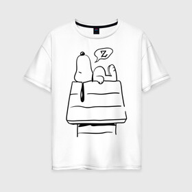 Женская футболка хлопок Oversize с принтом Спящий Снупи в Тюмени, 100% хлопок | свободный крой, круглый ворот, спущенный рукав, длина до линии бедер
 | snoopy | домик | мультфильм | снупи | собака | спящий снупи
