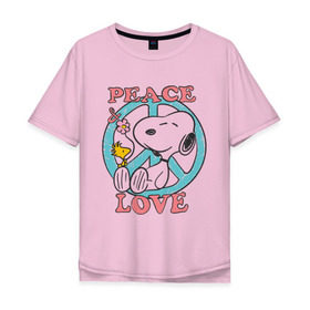 Мужская футболка хлопок Oversize с принтом Мир и любовь в Тюмени, 100% хлопок | свободный крой, круглый ворот, “спинка” длиннее передней части | snoopy | мир и любовь | мультфильм | снупи | собака