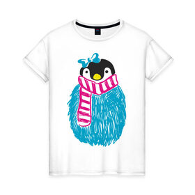 Женская футболка хлопок с принтом Пингвин в Тюмени, 100% хлопок | прямой крой, круглый вырез горловины, длина до линии бедер, слегка спущенное плечо | 