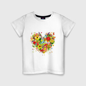 Детская футболка хлопок с принтом Сердце из полевых цветов в Тюмени, 100% хлопок | круглый вырез горловины, полуприлегающий силуэт, длина до линии бедер | любовь | праздник | сердце из полевых цветов | счастье | цветы