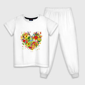 Детская пижама хлопок с принтом Сердце из полевых цветов в Тюмени, 100% хлопок |  брюки и футболка прямого кроя, без карманов, на брюках мягкая резинка на поясе и по низу штанин
 | любовь | праздник | сердце из полевых цветов | счастье | цветы